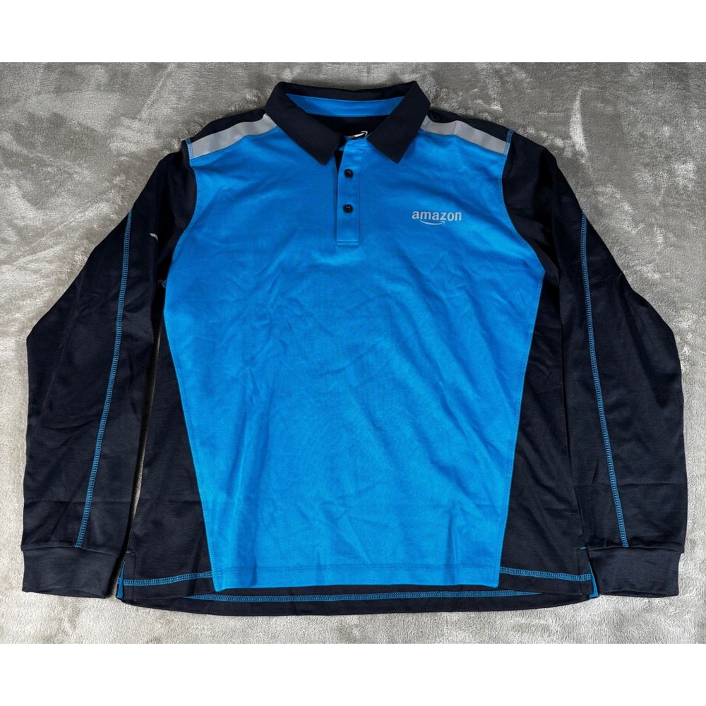 NEW Amazon Employee Active Polo Men Large Blue Long Sleeve Reflective Luly Yang